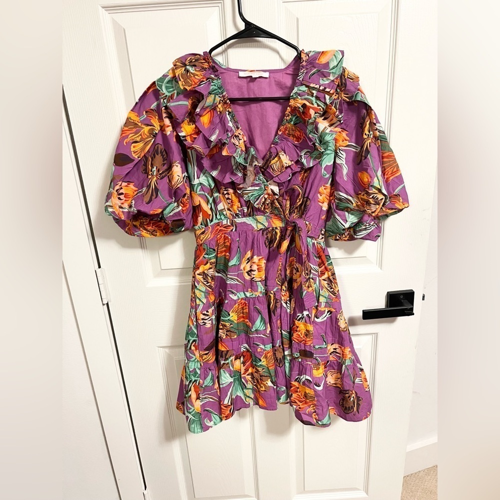 Love The Label Raspberry Floral Wrap Ruffle Mini dress - Picture 2 of 9